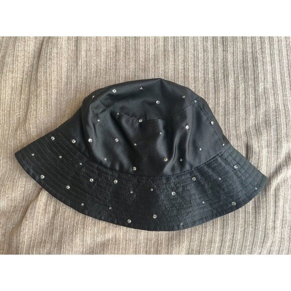 Jennifer Behr Black Rhinestone Satin Bucket Hat - Picture 1 of 5